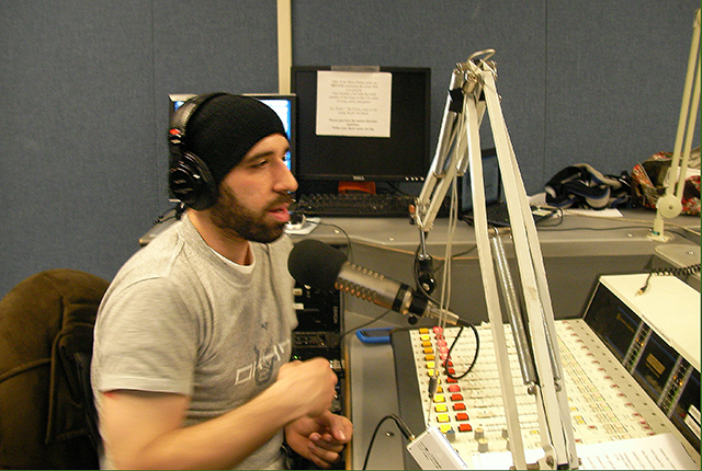 Chris broadcasting on the air